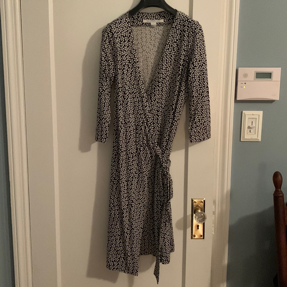 Diane Von Furstenberg Black and White Pattern Wrap Dress